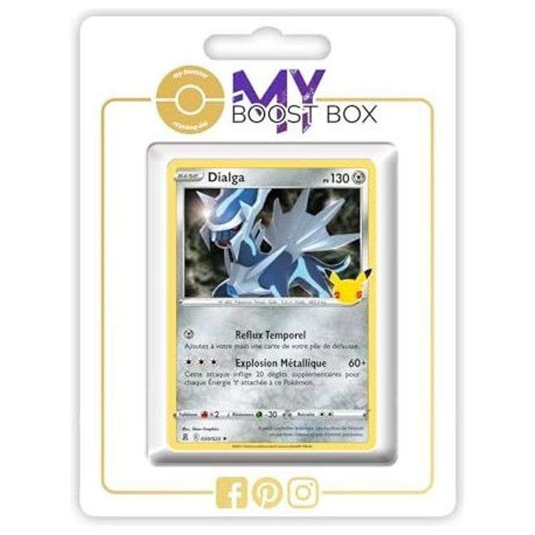 Carte Pokémon Dialga 020/025 Holo de l’extension Célébrations, bloc Épée et Bouclier 7.5, vue de face en français