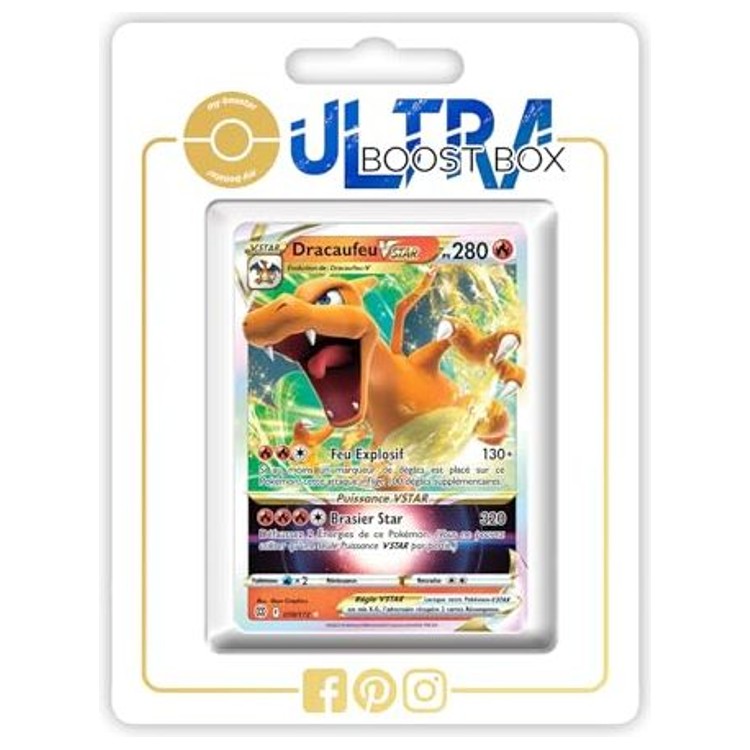 Carte Pokémon Dracaufeu VSTAR 018/172 ultra rare Stars Étincelantes, édition française, vue de face avec illustration flamboyante.
