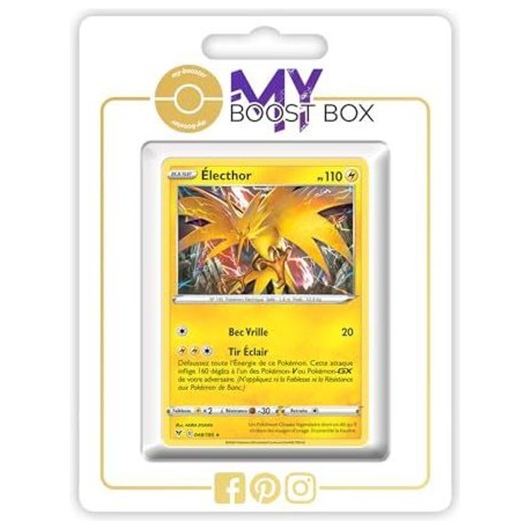 Carte Pokémon Électhor 048/185 en version Holo ou Reverse de l’extension Voltage Éclatant, bloc Épée et Bouclier 04, vue de face détaillée.