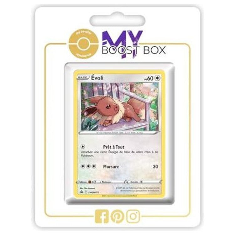 Carte Pokémon Évoli SWSH175 Holo recto, édition promo liée à l’extension Poing de Fusion du bloc Épée et Bouclier.