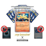 Carte Feunard présentée devant plusieurs cartes Pokémon, avec des symboles d’exclusion sous l’ensemble.