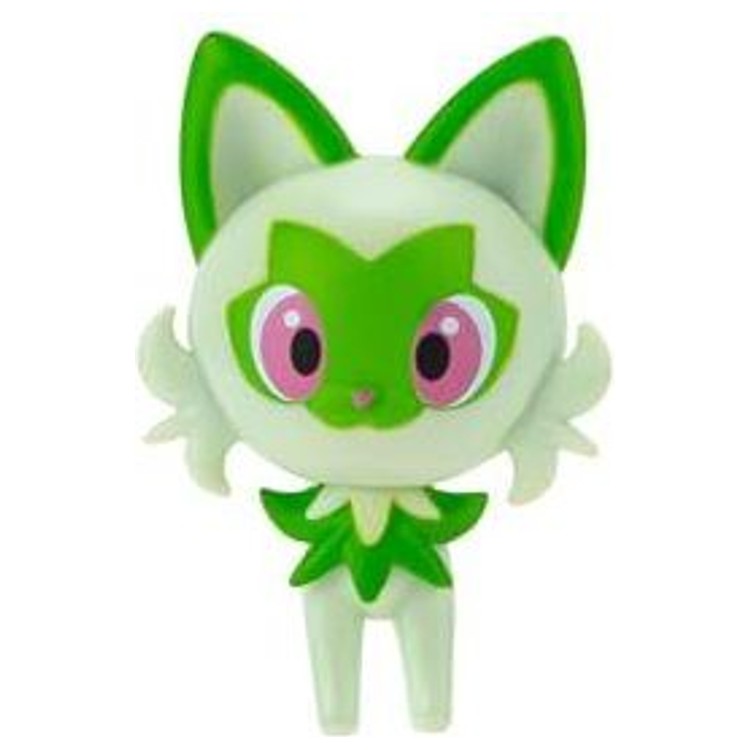 Figurine de Poussacha debout, pelage vert et blanc, grandes oreilles pointues