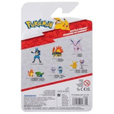 Dos de la carte blister Pokémon Battle Figure Jazwares, avec l'assortiment de la gamme