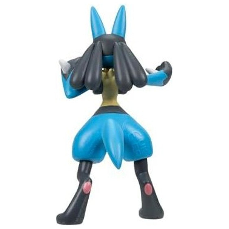 Figurine Lucario vue de dos, appendices noirs retombant sur les épaules