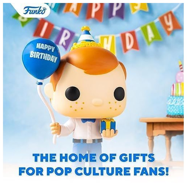 Visuel de marque Funko : figurine Freddy Funko avec un ballon d’anniversaire