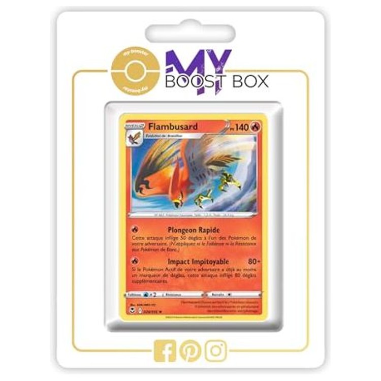 Carte Pokémon Flambuzard 029/195 en version Reverse de l’extension Tempête Argentée Épée et Bouclier 12, vue de face avec l’illustration complète.