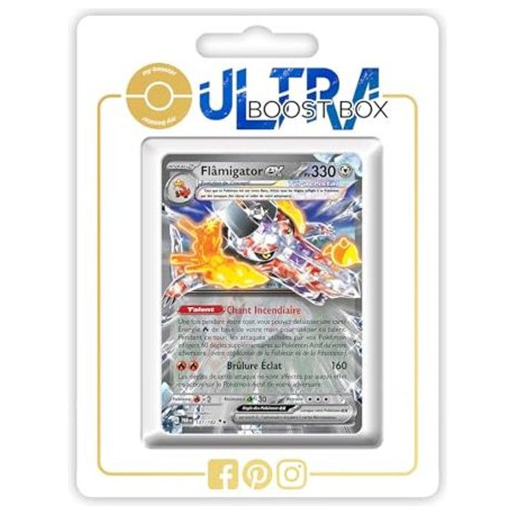 Carte Pokémon Flâmigator ex 137/182 version Alternative Pokémon Gallery Secrète de l’extension Faille Paradoxe Écarlate et Violet 04, vue de face en gros plan.