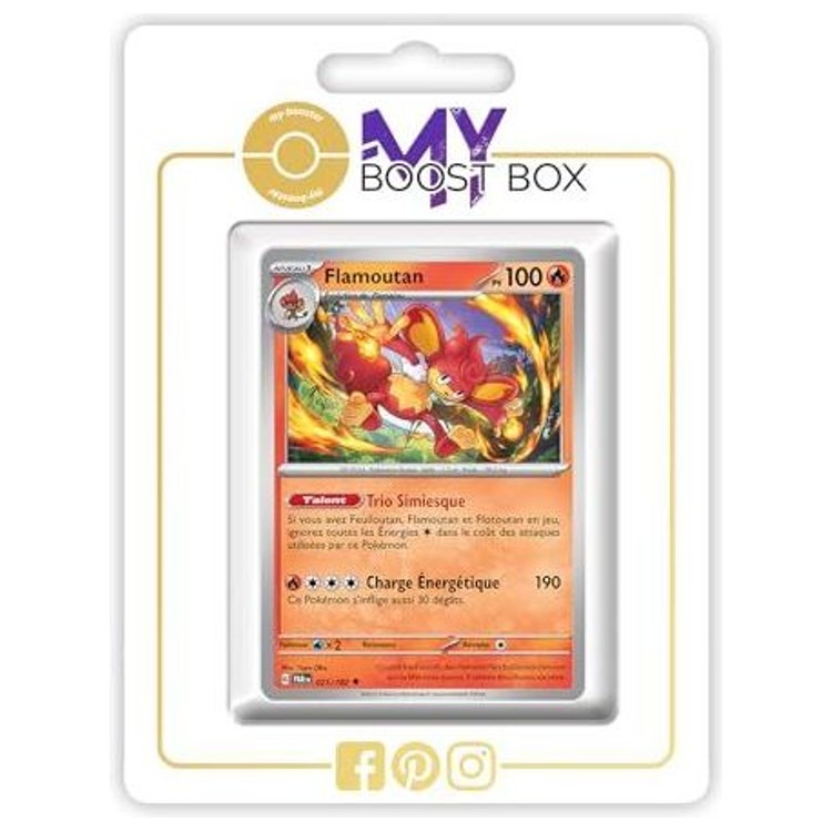 Carte Flamoutan visible dans un emballage blanc My Boost Box avec fenêtre transparente
