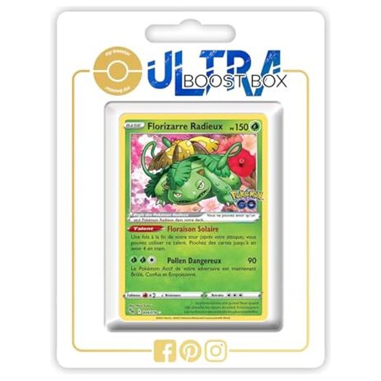 Carte Pokémon Florizarre Radieux 004/078 en français, version ultra rare radieuse de l’extension Pokémon GO, vue de face en gros plan.