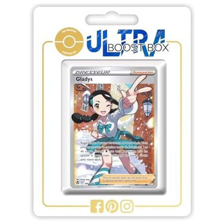 Carte Pokémon Dresseur Gladys 189/195 Full Art de l’extension Tempête Argentée Épée et Bouclier 12, vue de face en gros plan