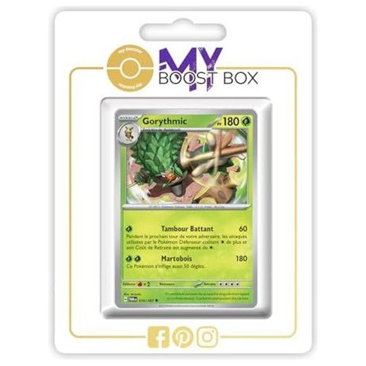 Carte Gorythmic présentée dans un emballage blanc, avec son illustration et ses attaques visibles.