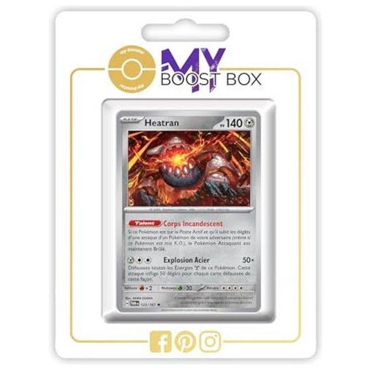 Carte Pokémon Heatran 123/167 en version Holo ou Reverse de l’extension Mascarade Crépusculaire Écarlate et Violet 06, vue de face détaillée.