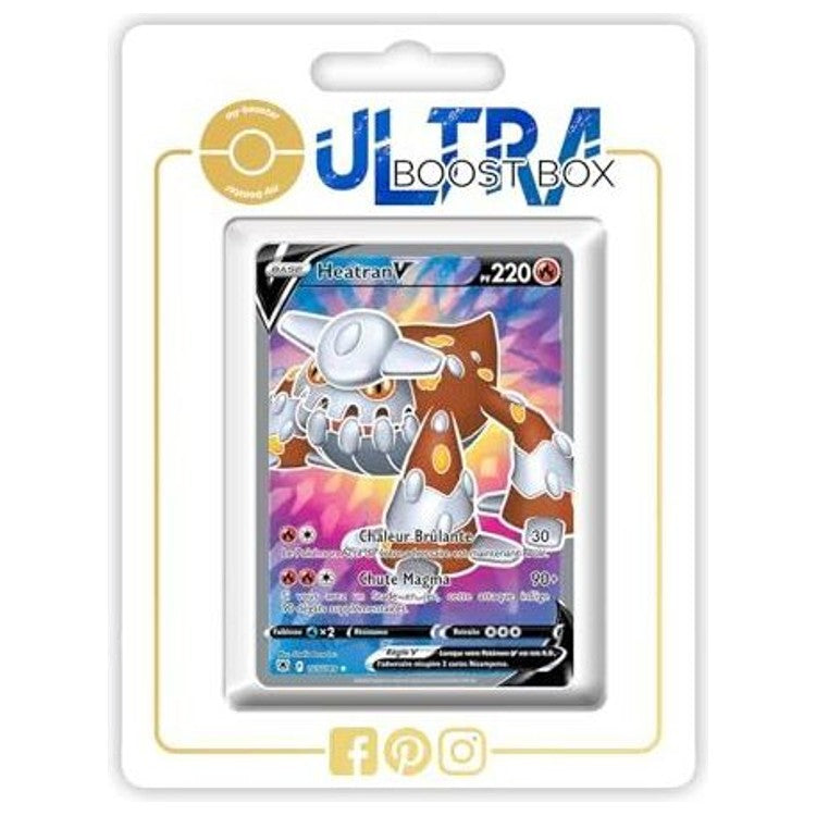Carte Pokémon Heatran V 165/189 Full Art de l’extension Astres Radieux Épée et Bouclier 10, vue de face avec illustration complète brillante.