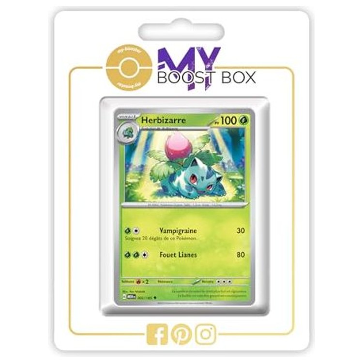 Carte Pokémon Herbizarre 002/165 en version Reverse de l’extension 151 Écarlate et Violet 3.5, vue de face avec les détails du Pokémon Plante.