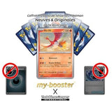 Carte Ho-Oh au centre d’un visuel montrant plusieurs dos de cartes Pokémon et des symboles d’interdiction.