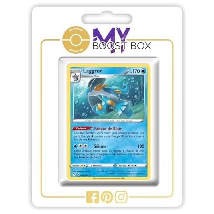 Carte Laggron 064/264 visible à travers la fenêtre d’un support blanc marqué MY BOOST BOX.
