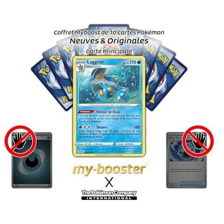 Carte Laggron placée devant plusieurs cartes Pokémon, avec des symboles d’interdiction sur deux cartes en bas.