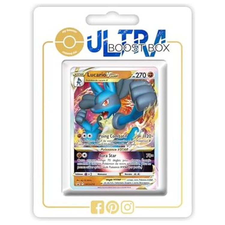 Carte Pokémon Lucario VSTAR SWSH214 promo Ultra Rare, face avant en français issue du bloc Épée et Bouclier Astres Radieux