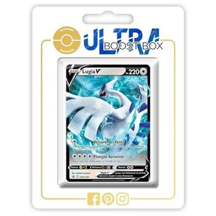 Carte Pokémon Lugia V SWSH301 promo en français, recto détaillé issue du bloc Épée et Bouclier Zénith Suprême dans le coffret Ultraboost.