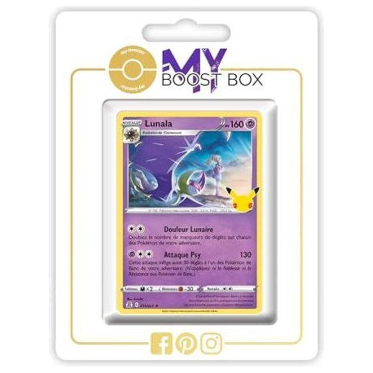 Carte Pokémon Lunala 015/025 Holo de l’extension Célébrations, bloc Épée et Bouclier 07.5, vue de face en édition française.