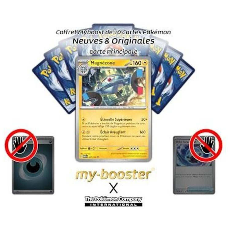 Magnézone devant neuf dos de cartes Pokémon, avec symboles excluant les cartes Dresseur et Énergie