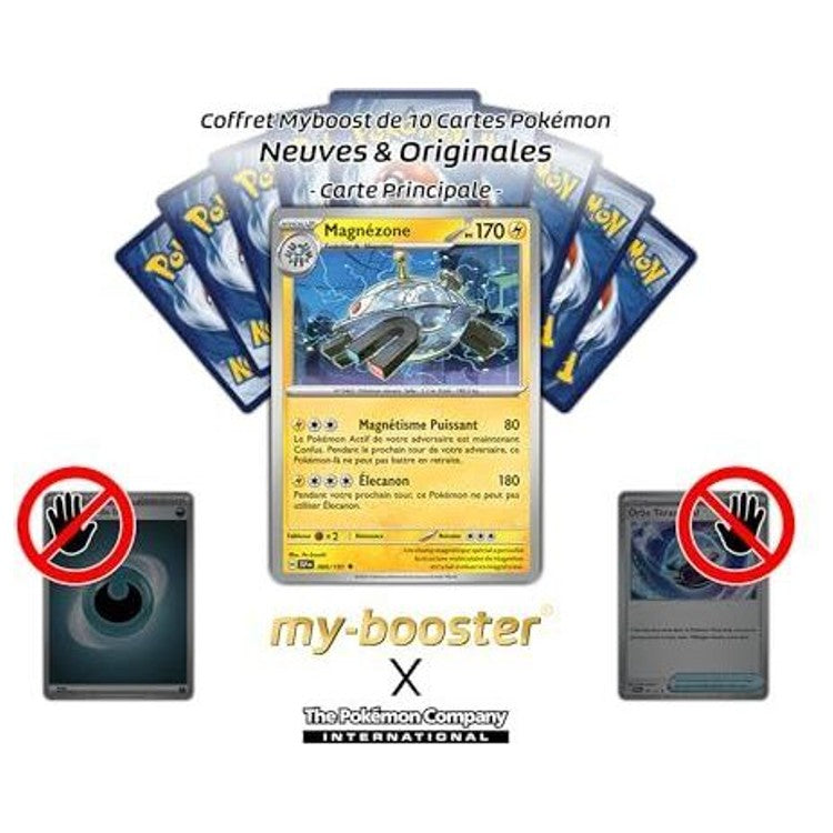 Magnézone 060/191 devant plusieurs cartes Pokémon, avec deux cartes barrées en partie inférieure.