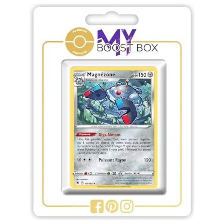Carte Pokémon Magnézone 107/189 en version Holo ou Reverse, recto détaillé de l’extension Astres Radieux Épée et Bouclier 10 EB10