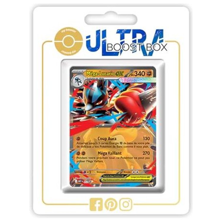 Carte Pokémon Méga-Lucario ex MEP012 en français, vue de face, issue du coffret Méga-Évolution 01 avec illustration dynamique du Pokémon Combat Acier.