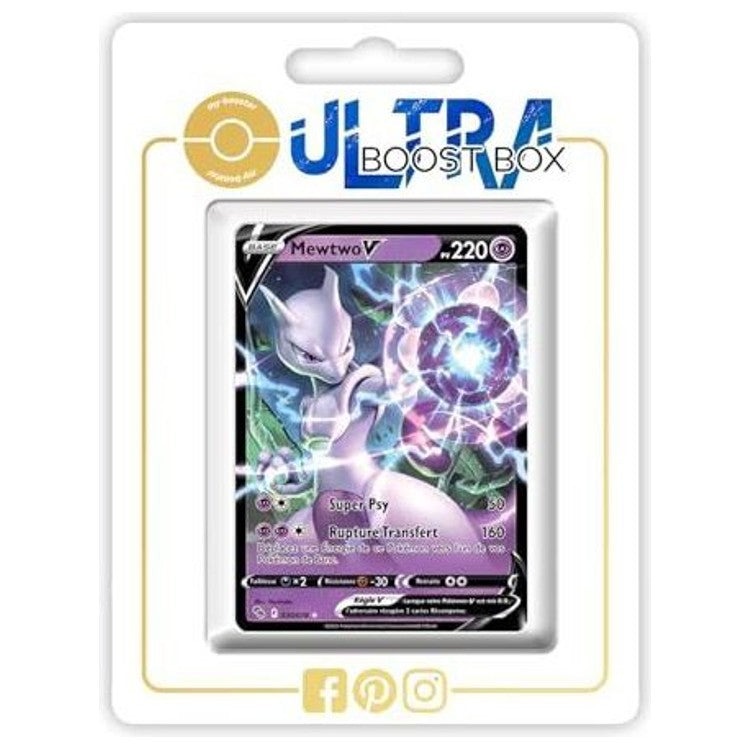 Carte Pokémon Mewtwo V 030/078 Ultra Rare de l’extension spéciale Pokémon GO, bloc Épée et Bouclier 10.5, vue de face détaillée.