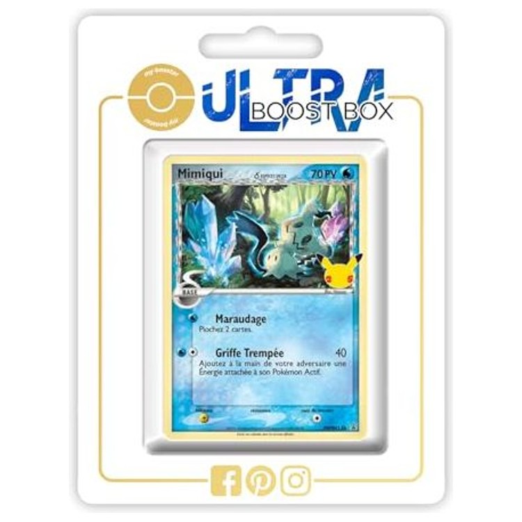 Carte Pokémon Mimiqui δ SWSH136 Holo promo en français, recto, issue de la série Épée et Bouclier Célébrations 25 Ans