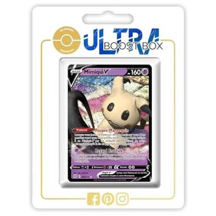 Carte Pokémon Mimiqui V 068/172 ultra rare Stars Étincelantes, édition française, vue de face avec illustration complète du Pokémon Spectre/Fée.
