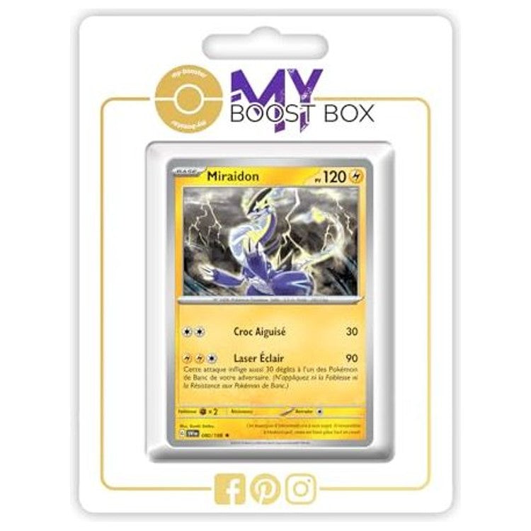 Carte Pokémon Miraidon 080/198 Holo ou Reverse de l’extension Écarlate et Violet 1 EV01, vue de face avec l’illustration complète du Pokémon Paradoxe.