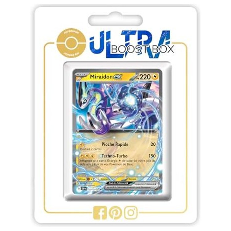 Carte Pokémon Miraidon ex 079/197 Ultra Rare de l’extension Flammes Obsidiennes EV03, vue de face avec l’illustration complète du Pokémon légendaire.