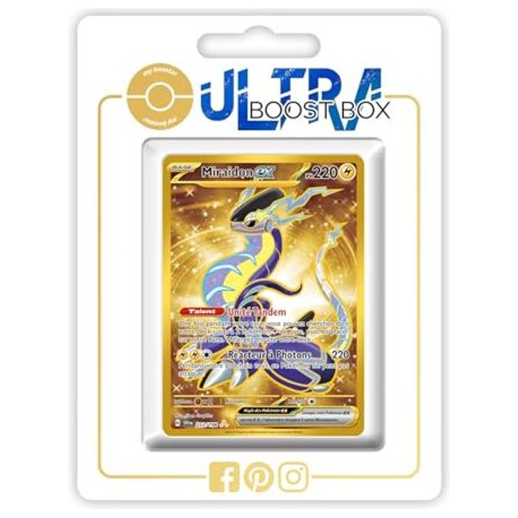Carte Pokémon Miraidon ex 253/198 Secrète Gold, édition française Écarlate et Violet 1 EV01, vue de face avec artwork doré détaillé.