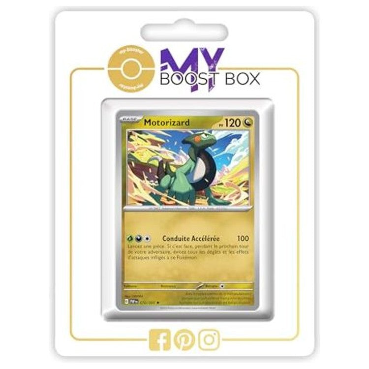 Carte Pokémon Motorizard 070/091 Holo ou Reverse de l’extension Destinées de Paldea Écarlate et Violet 4.5, vue de face en gros plan.
