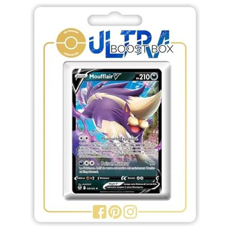 Carte Pokémon Moufflair V 108/195 Ultra Rare de l’extension Tempête Argentée Épée et Bouclier 12, vue de face avec l’illustration complète.