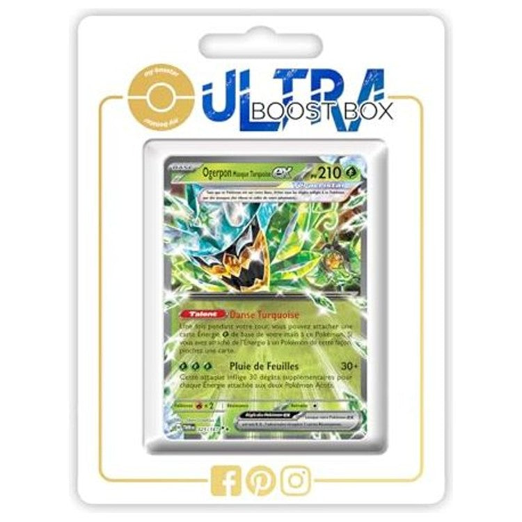 Carte Pokémon Ogerpon Masque Turquoise ex 025/167 Téracristal, édition française Mascarade Crépusculaire EV06, vue de face en gros plan.