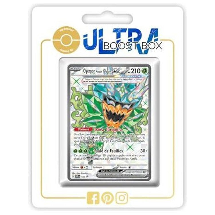 Carte Pokémon Ogerpon Masque Turquoise ex SV166 Full Art Téracristal, édition française de l’extension Étincelles Déferlantes EV08, vue de face détaillée