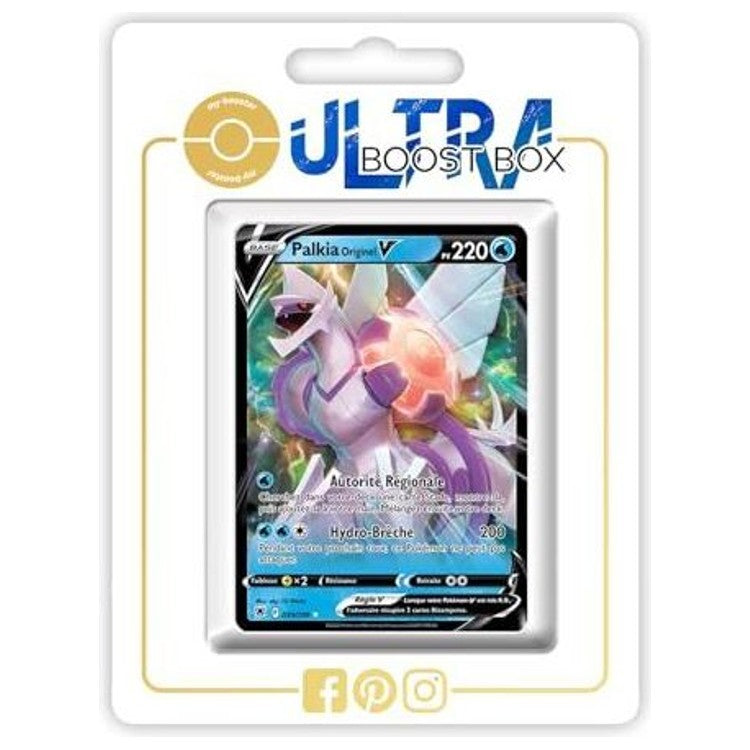 Carte Pokémon Palkia Originel V 039/189 Ultra Rare de l’extension Astres Radieux, vue de face avec l’illustration complète en français.