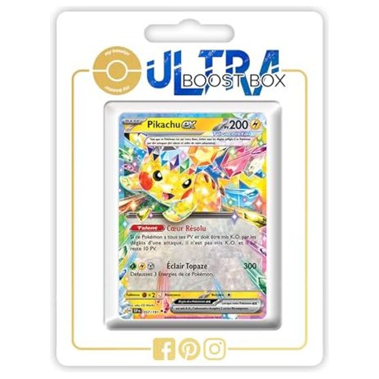 Carte Pokémon Pikachu ex 057/191 Téracristal, édition française de l’extension Étincelles Déferlantes Écarlate et Violet 08, vue de face détaillée.