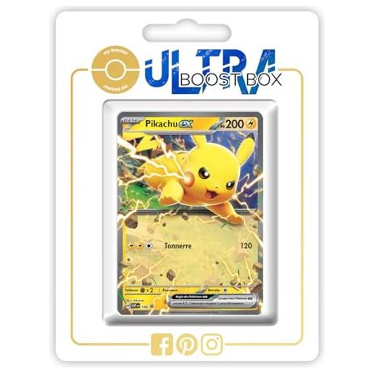 Carte Pokemon Pikachu SV106 ultra rare de l’extension Mascarade Crepusculaire EV06, vue de face avec l’illustration brillante en francais