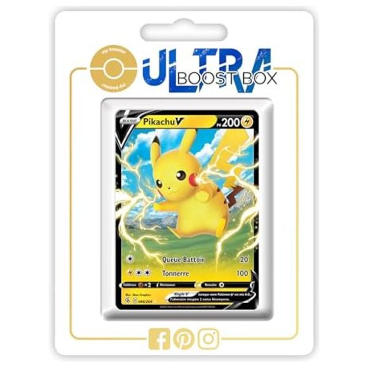 Carte Pokémon Pikachu V 086/264 Ultra Rare de l’extension Poing de Fusion Épée et Bouclier 08, vue de face avec l’illustration complète.