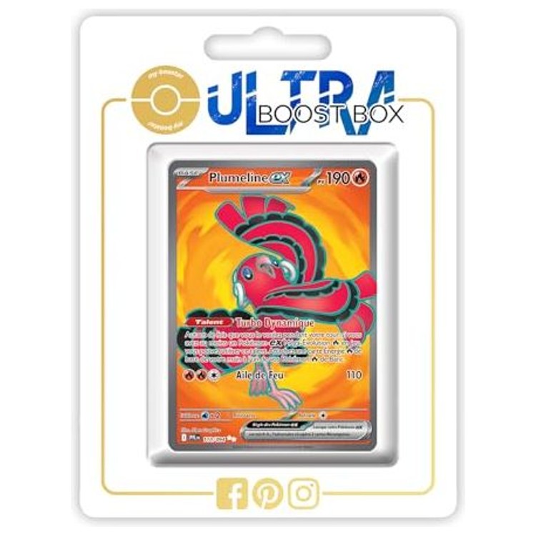 Carte Pokémon Plumeline ex 110/094 Full Art Secrète recto, édition française de l’extension Flammes Fantasmagoriques bloc Méga-Évolution 02.