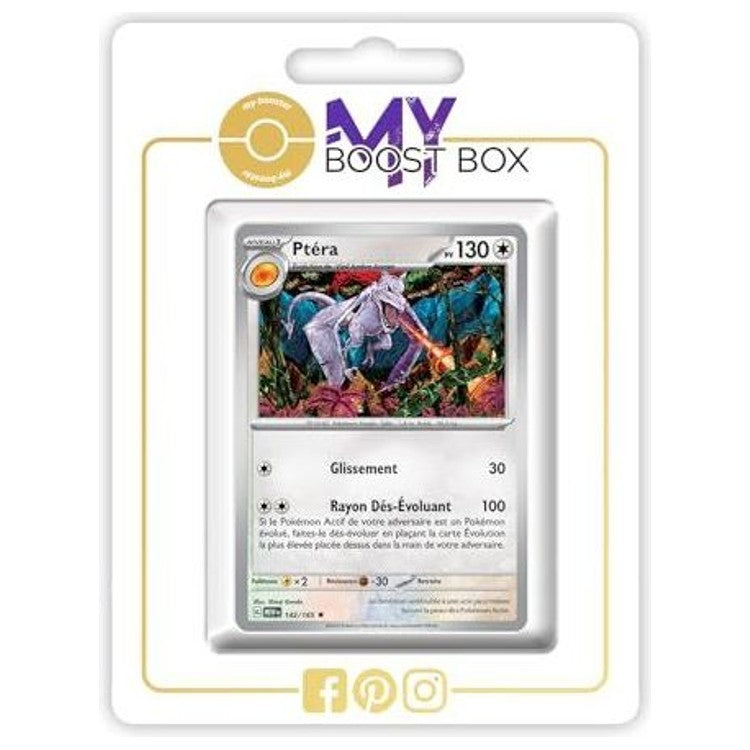 Carte Pokémon Ptéra 142/165 en version Holo ou Reverse, recto, issue de l’extension 151 du bloc Écarlate et Violet EV03.5.