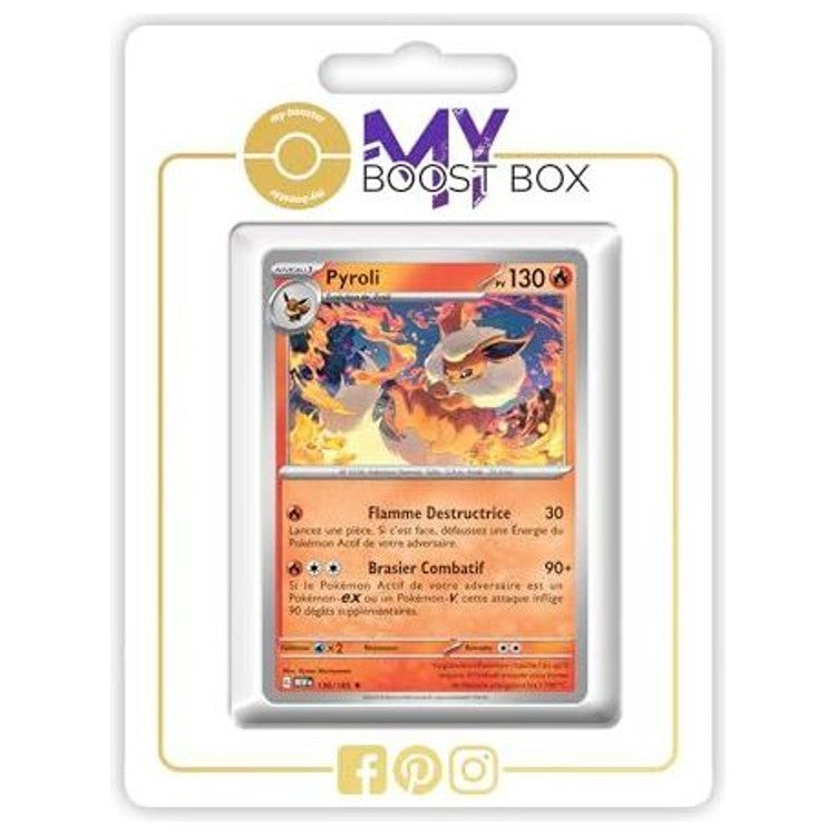 Carte Pokémon Pyroli 136/165 Holo ou Reverse de l’extension 151, recto en français issue du bloc Écarlate et Violet 3.5