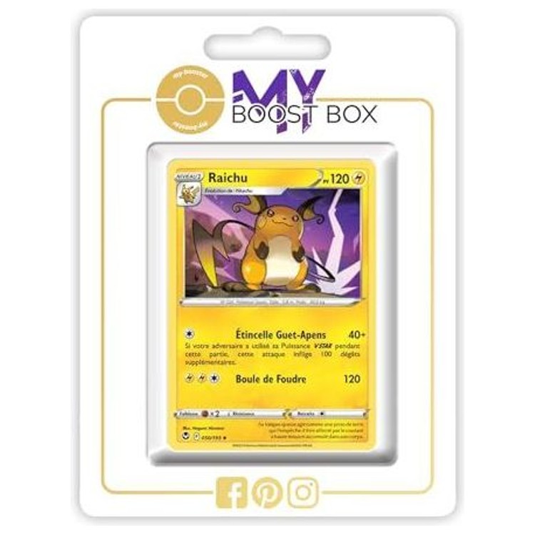 Carte Pokémon Raichu 050/195 en version Reverse de l’extension Tempête Argentée, bloc Épée et Bouclier 12, vue de face détaillée.