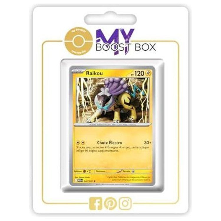 Carte Pokémon Raikou 048/132 en version Holo ou Reverse, recto en français de l’extension Méga-Évolution 1, mise en avant dans le coffret Myboost.