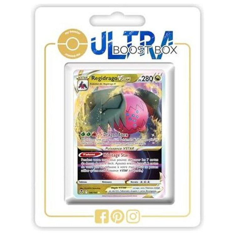 Carte Pokémon Regidrago VSTAR 136/195 ultra rare Tempête Argentée EB12 en français, vue de face avec l’illustration complète du Pokémon Dragon.