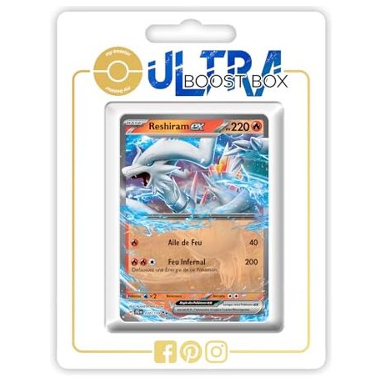 Carte Pokemon Reshiram ex 030/159 ultra rare de l’extension Aventures Ensemble bloc Ecarlate et Violet EV09, vue de face en francais