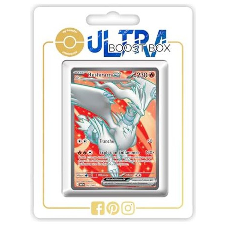 Carte Pokémon Reshiram ex 158/086 Full Art secrète de l’extension Flamme Blanche Écarlate et Violet 10.5, vue de face avec artwork complet.